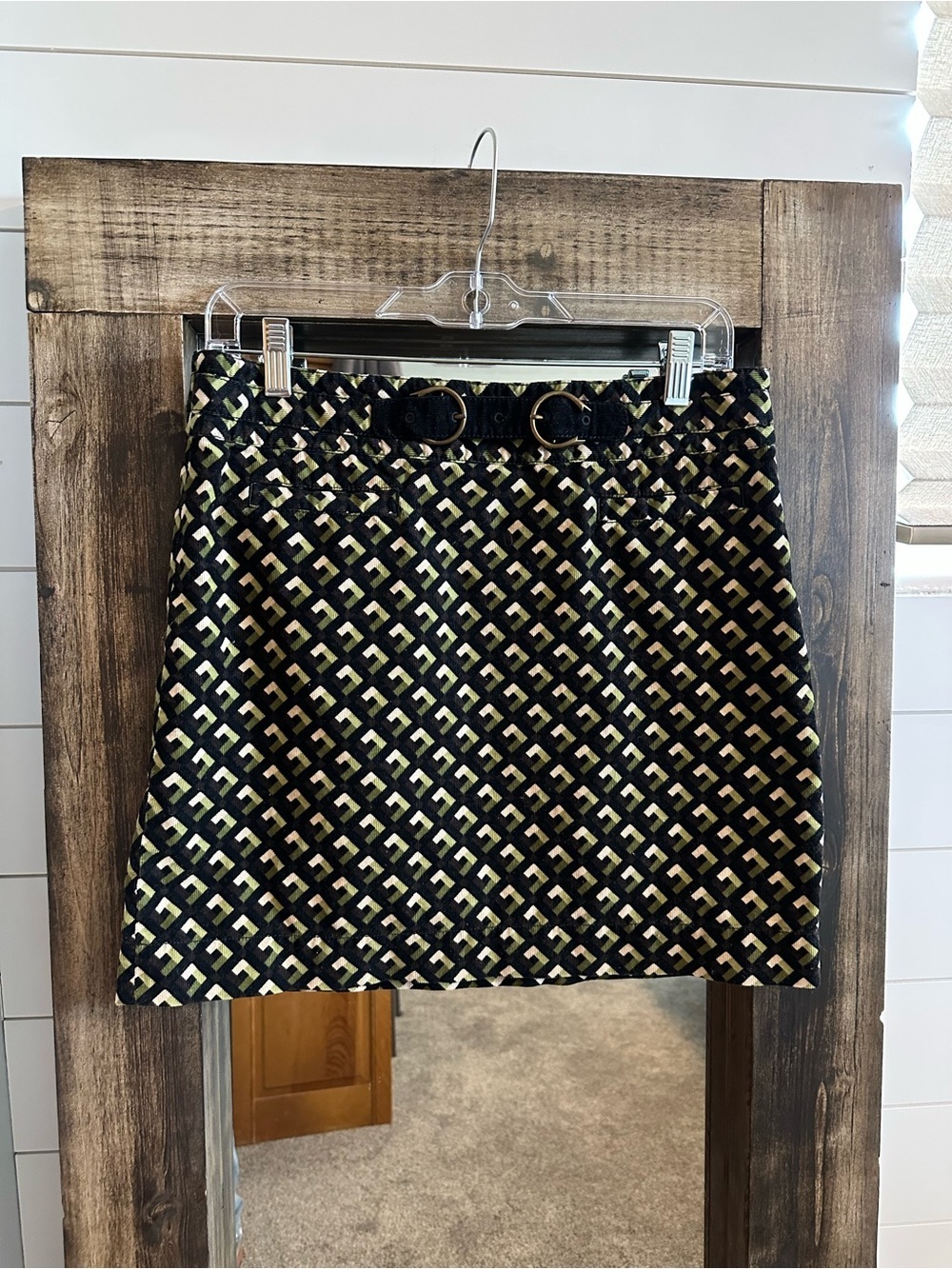 LOFT Geometric Mini Skirt Womens 6 Green Black Retro Mod 60’s Vintage Style - Picture 2 of 5